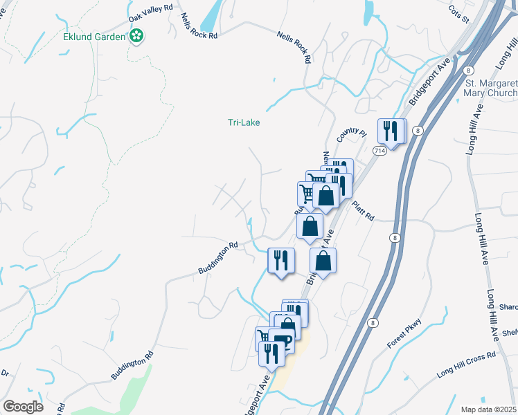 map of restaurants, bars, coffee shops, grocery stores, and more near 70 Country Walk in Shelton