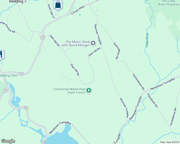 map of restaurants, bars, coffee shops, grocery stores, and more near 63 Deer Hill Road in Redding