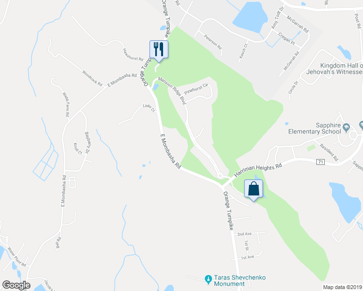 map of restaurants, bars, coffee shops, grocery stores, and more near 1222 Orange Turnpike in Monroe