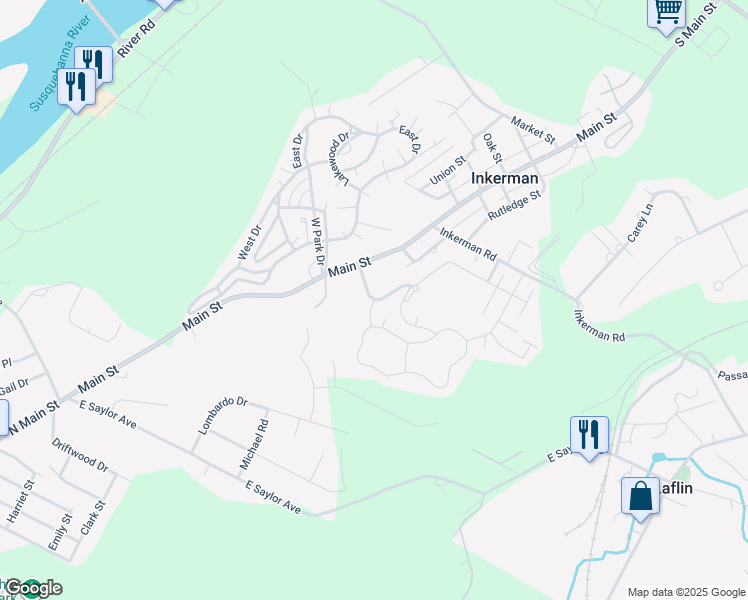 map of restaurants, bars, coffee shops, grocery stores, and more near 206 Wesley Drive in Inkerman