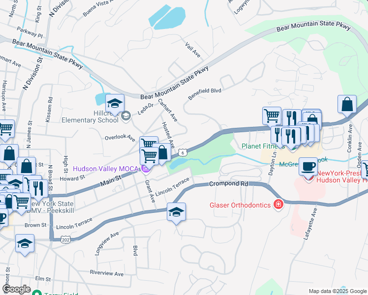 map of restaurants, bars, coffee shops, grocery stores, and more near 1818 Seabury Place in Peekskill