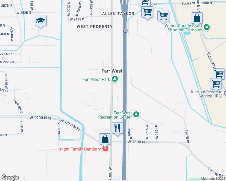 map of restaurants, bars, coffee shops, grocery stores, and more near 2000 North 2000 West in Ogden