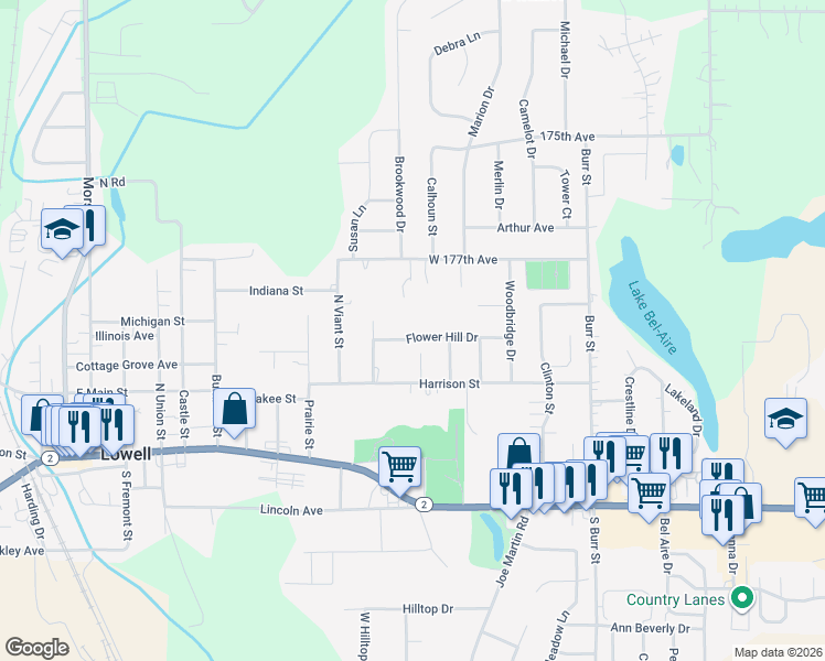map of restaurants, bars, coffee shops, grocery stores, and more near 1249 Flower Hill Drive in Lowell