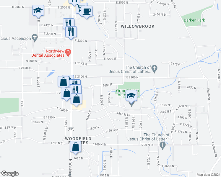 map of restaurants, bars, coffee shops, grocery stores, and more near 558 2025 North Street in Ogden