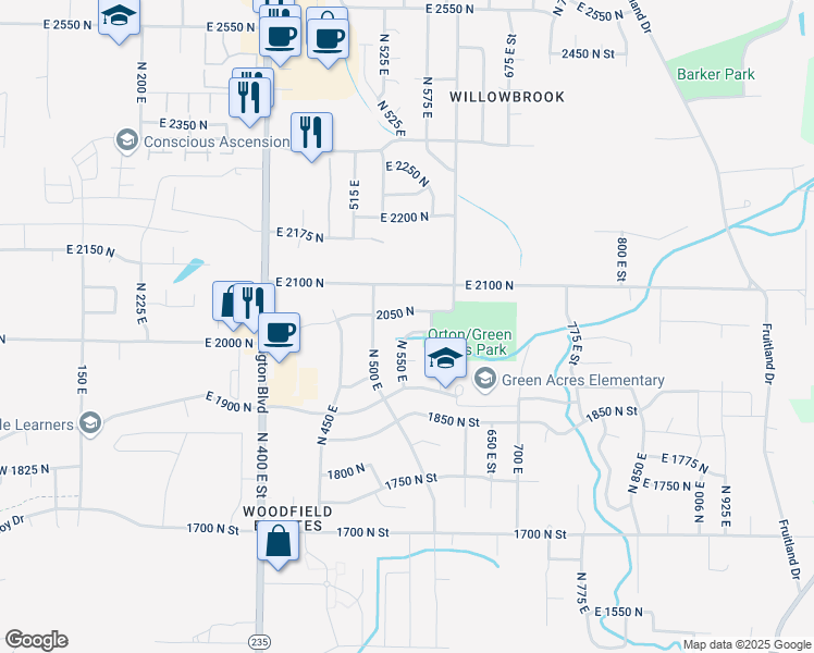 map of restaurants, bars, coffee shops, grocery stores, and more near 558 2025 North Street in Ogden