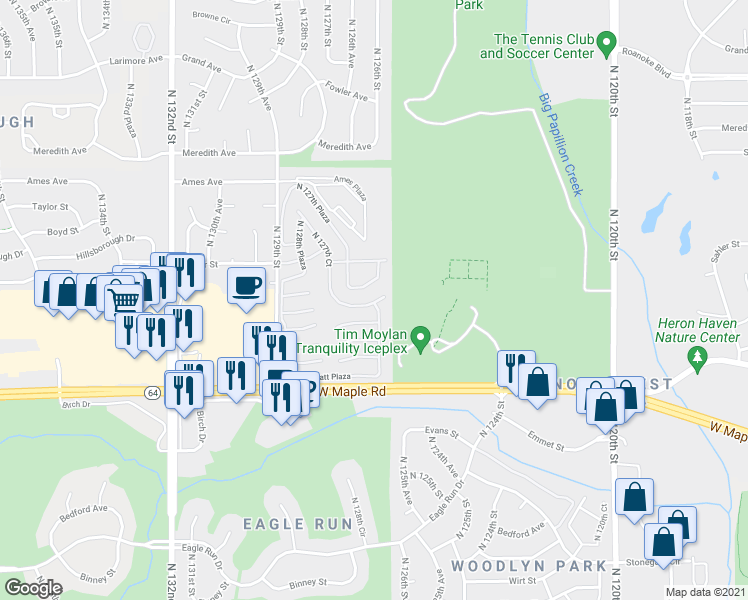 map of restaurants, bars, coffee shops, grocery stores, and more near 12534 Glenvale Plaza in Omaha
