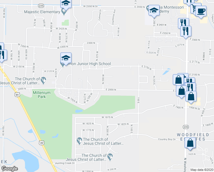 map of restaurants, bars, coffee shops, grocery stores, and more near 177 2025 North in Harrisville
