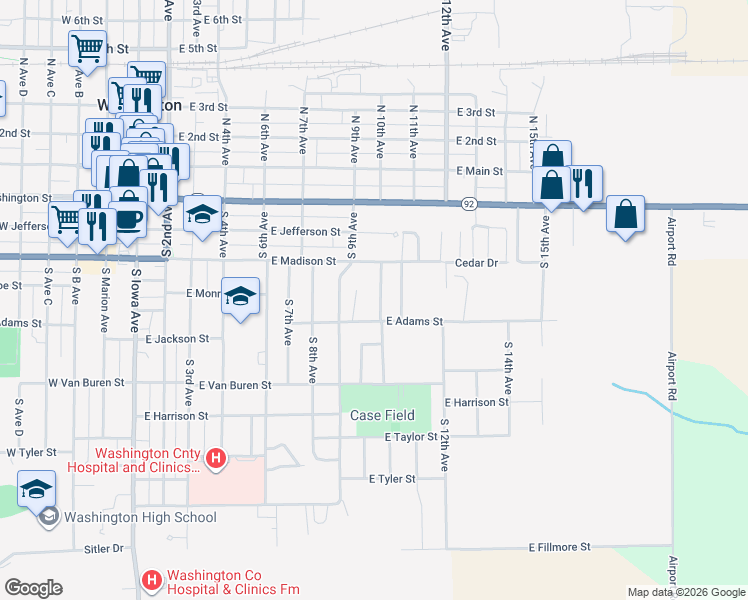 map of restaurants, bars, coffee shops, grocery stores, and more near 501 South 10th Avenue in Washington