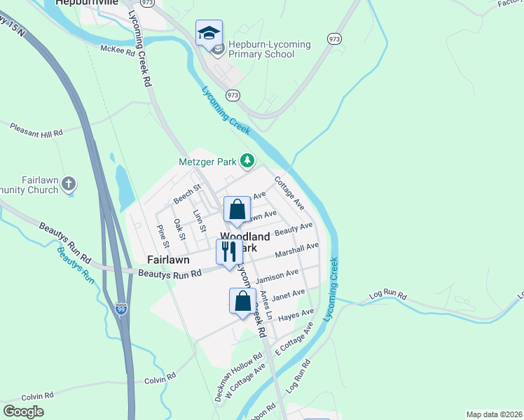 map of restaurants, bars, coffee shops, grocery stores, and more near 1800-1876 Fairlawn Avenue in Cogan Station