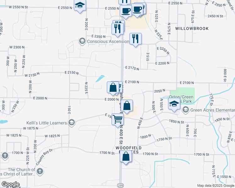 map of restaurants, bars, coffee shops, grocery stores, and more near 2005 North 400 East in North Ogden