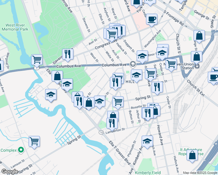 map of restaurants, bars, coffee shops, grocery stores, and more near 16 Truman Street in New Haven