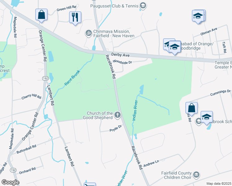 map of restaurants, bars, coffee shops, grocery stores, and more near 700 Racebrook Road in Orange
