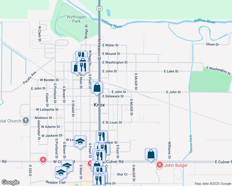map of restaurants, bars, coffee shops, grocery stores, and more near 300-398 E Delaware St in Knox