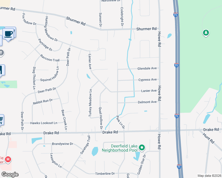 map of restaurants, bars, coffee shops, grocery stores, and more near 16852 Parklane Drive in Strongsville