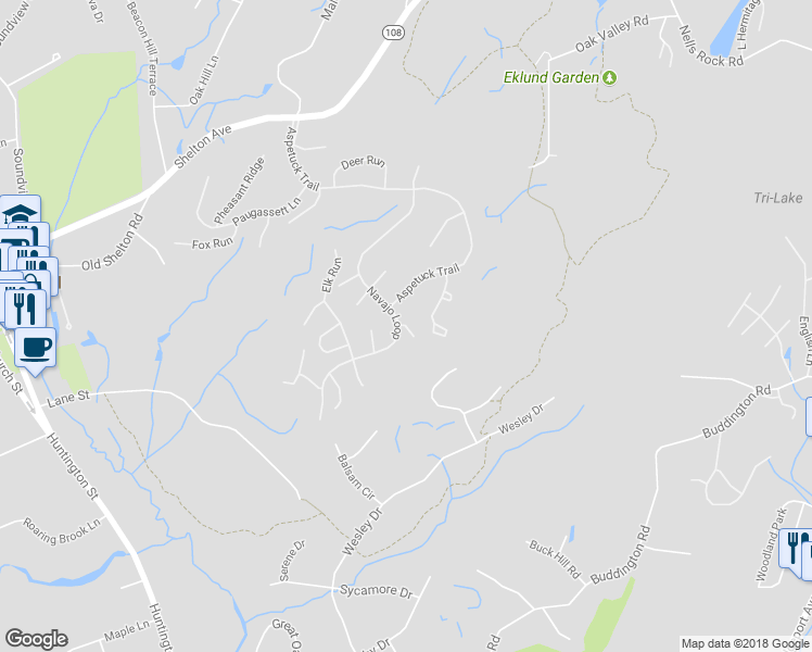 map of restaurants, bars, coffee shops, grocery stores, and more near 425 Owls Roost in Shelton