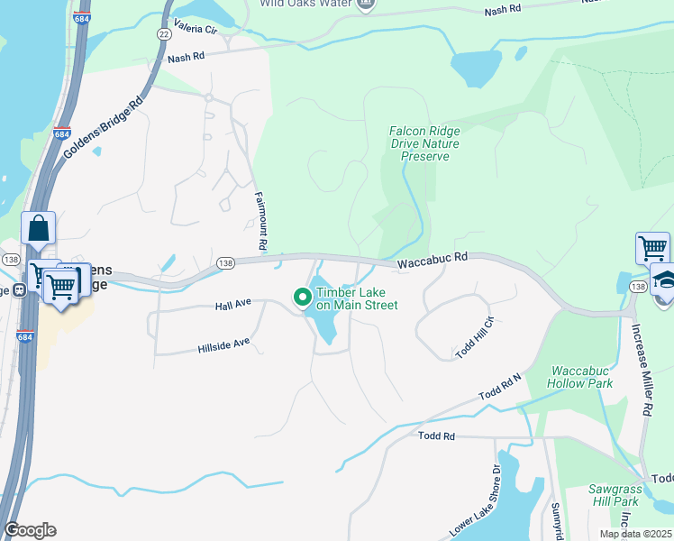 map of restaurants, bars, coffee shops, grocery stores, and more near 270 Waccabuc Road in Goldens Bridge