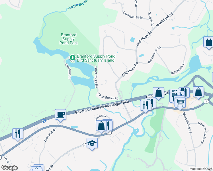 map of restaurants, bars, coffee shops, grocery stores, and more near 16 Stonegate Drive in Branford