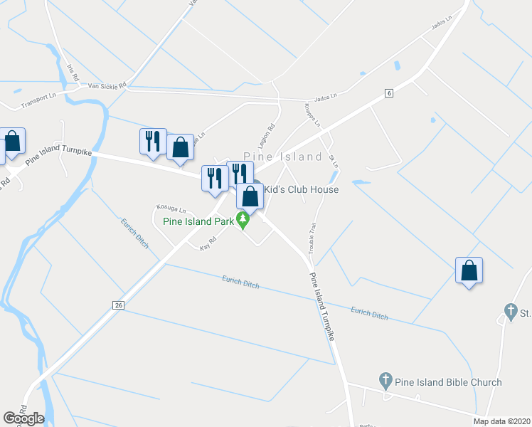 map of restaurants, bars, coffee shops, grocery stores, and more near 2 Private Drive in Pine Island