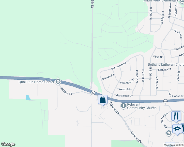 map of restaurants, bars, coffee shops, grocery stores, and more near 3955 North County Road 80 in Douglas County