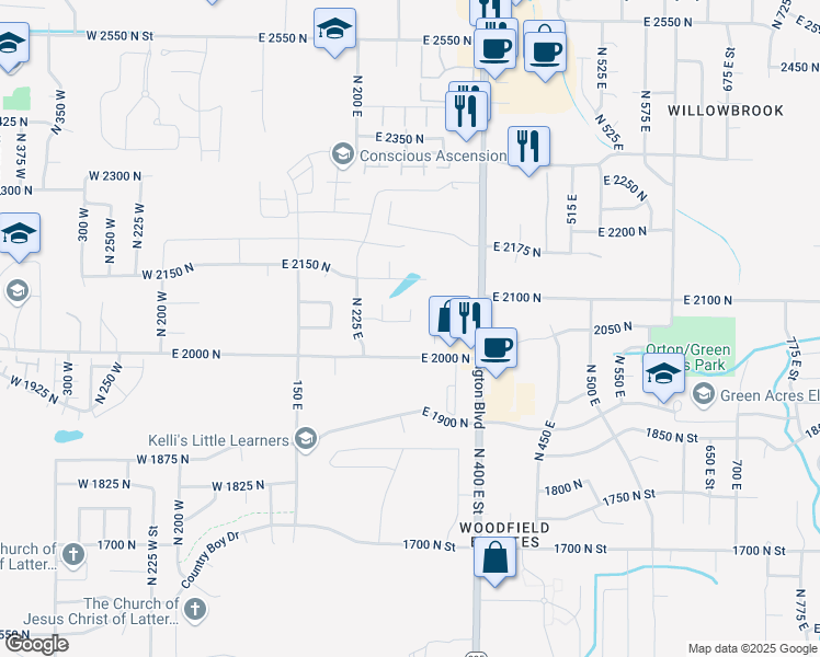 map of restaurants, bars, coffee shops, grocery stores, and more near 273 East 2050 North in Ogden
