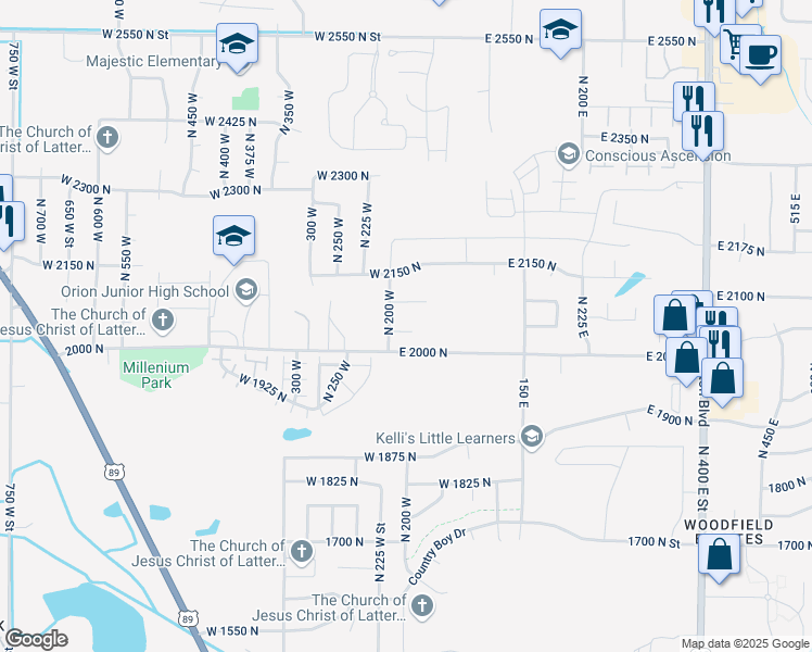 map of restaurants, bars, coffee shops, grocery stores, and more near 177 2025 North in Harrisville