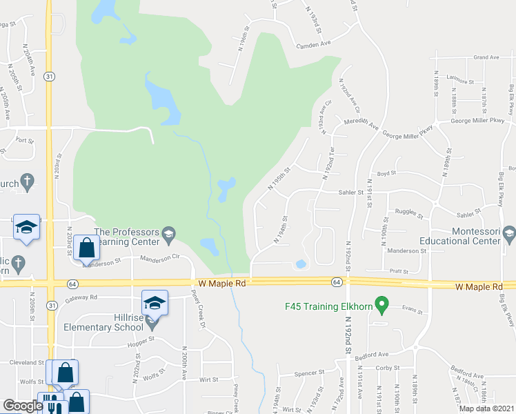 map of restaurants, bars, coffee shops, grocery stores, and more near 19407 Sprague Circle in Elkhorn