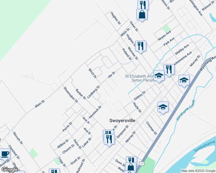 map of restaurants, bars, coffee shops, grocery stores, and more near 8 Beech Street in Swoyersville