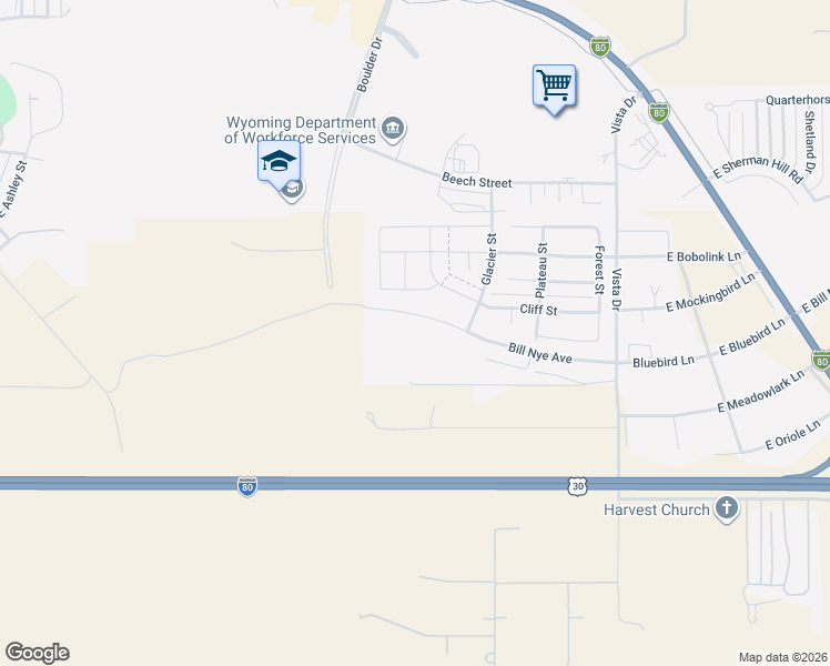 map of restaurants, bars, coffee shops, grocery stores, and more near 3915 Sitting Bull Trail in Laramie