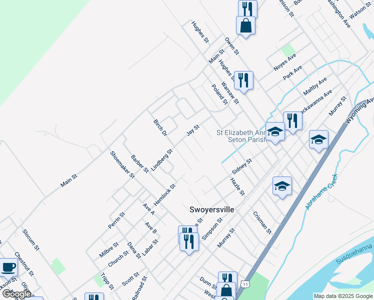 map of restaurants, bars, coffee shops, grocery stores, and more near 8 Beech Street in Swoyersville