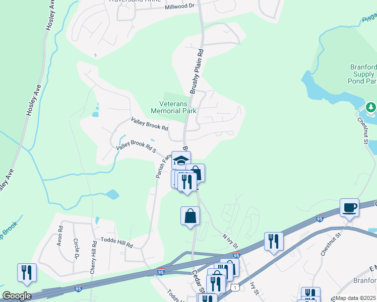 map of restaurants, bars, coffee shops, grocery stores, and more near 53 Brushy Plain Road in Branford