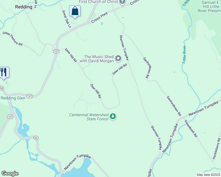 map of restaurants, bars, coffee shops, grocery stores, and more near 63 Deer Hill Road in Redding
