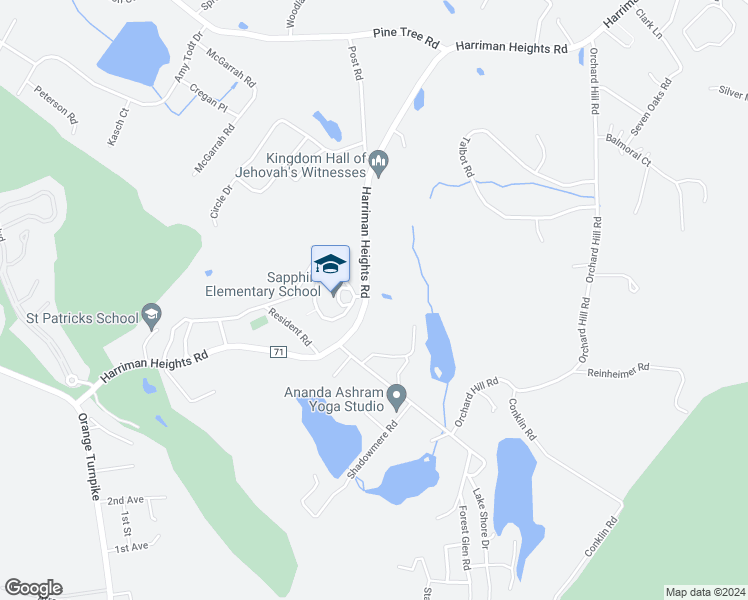 map of restaurants, bars, coffee shops, grocery stores, and more near 158 Harriman Heights Road in Monroe