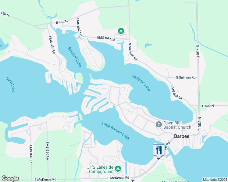 map of restaurants, bars, coffee shops, grocery stores, and more near 318-340 Ems B60 Lane in Warsaw