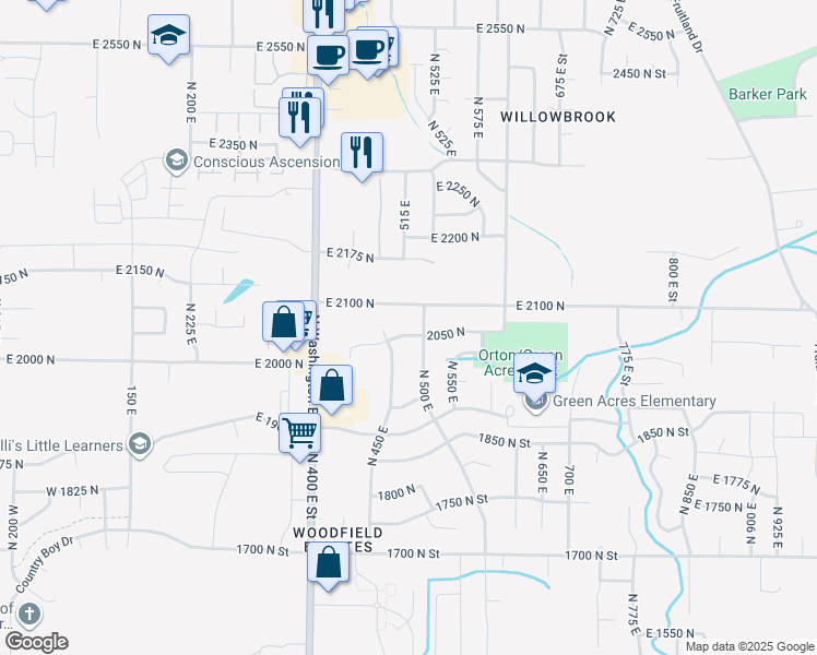map of restaurants, bars, coffee shops, grocery stores, and more near 484 East 2050 North in North Ogden