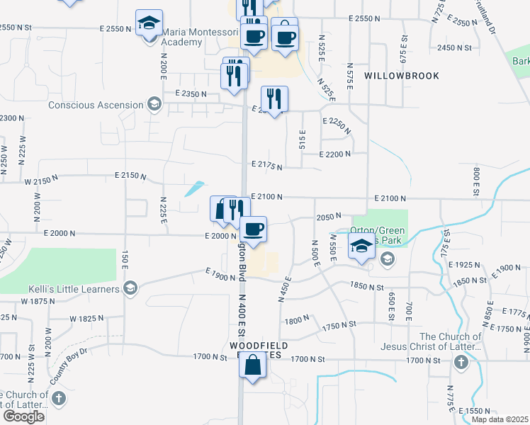 map of restaurants, bars, coffee shops, grocery stores, and more near 424 2050 North in North Ogden