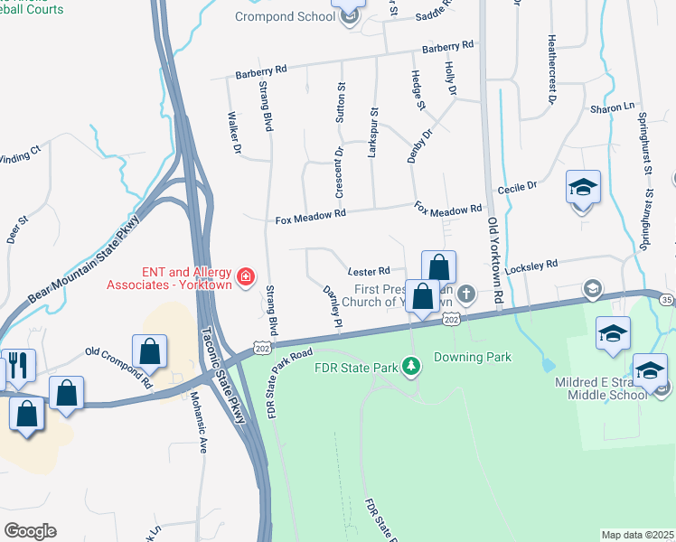 map of restaurants, bars, coffee shops, grocery stores, and more near 961 Lester Road in Yorktown Heights