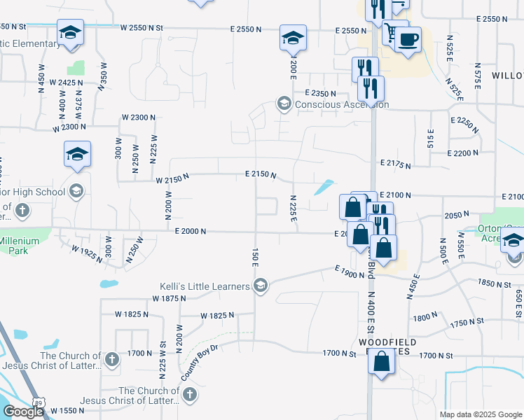 map of restaurants, bars, coffee shops, grocery stores, and more near 190 East 2000 North in North Ogden