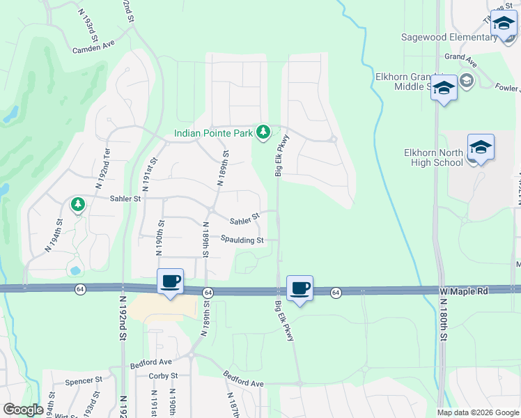 map of restaurants, bars, coffee shops, grocery stores, and more near 3909 North 187th Street in Omaha