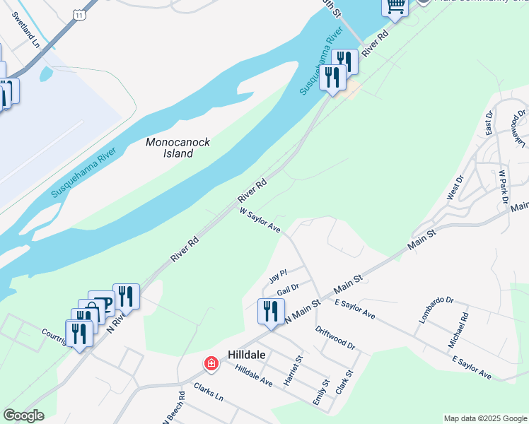 map of restaurants, bars, coffee shops, grocery stores, and more near West Saylor Avenue in Bear Creek Village