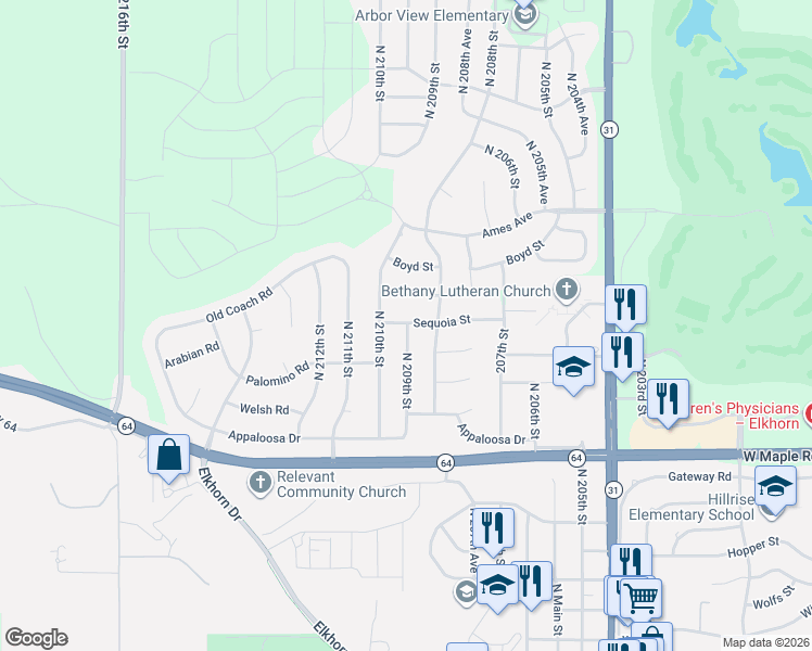 map of restaurants, bars, coffee shops, grocery stores, and more near 20911 Plum Street in Omaha