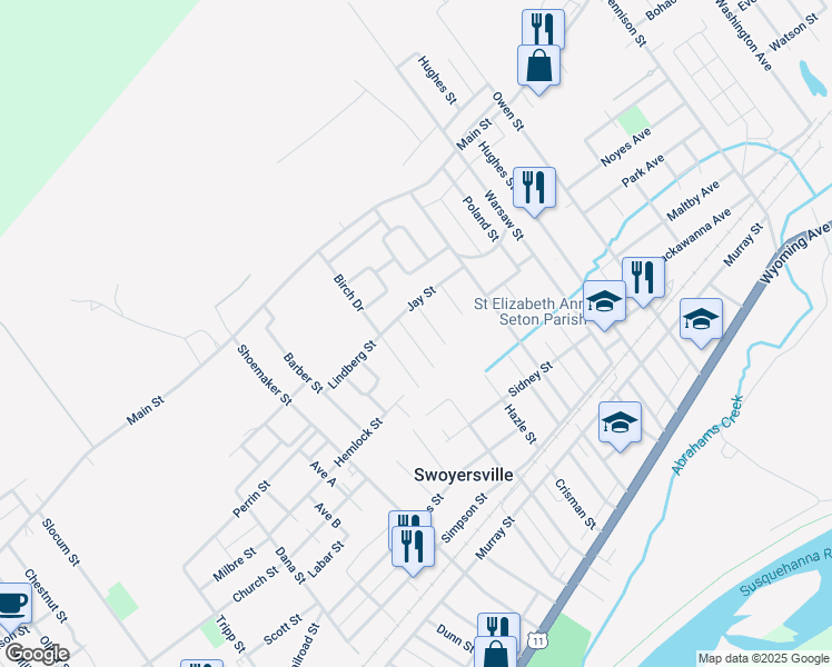 map of restaurants, bars, coffee shops, grocery stores, and more near 7 Beech Street in Swoyersville