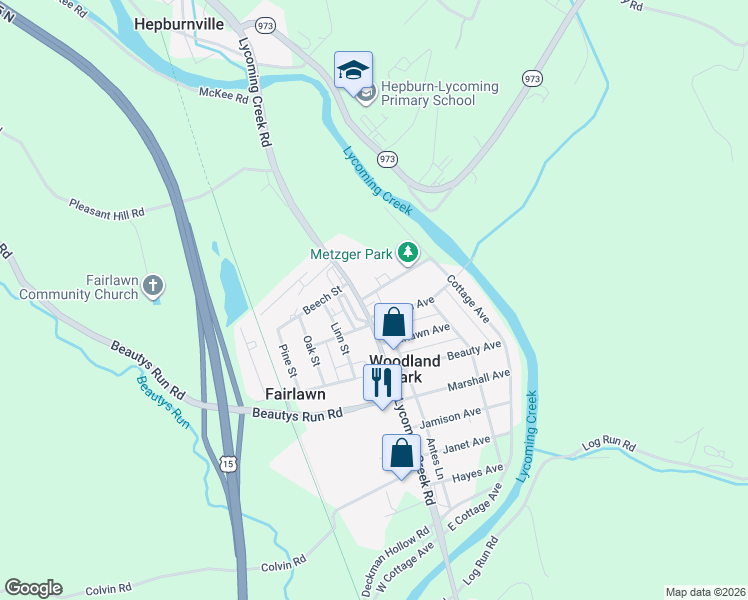 map of restaurants, bars, coffee shops, grocery stores, and more near 1701 Metzger Avenue in Cogan Station