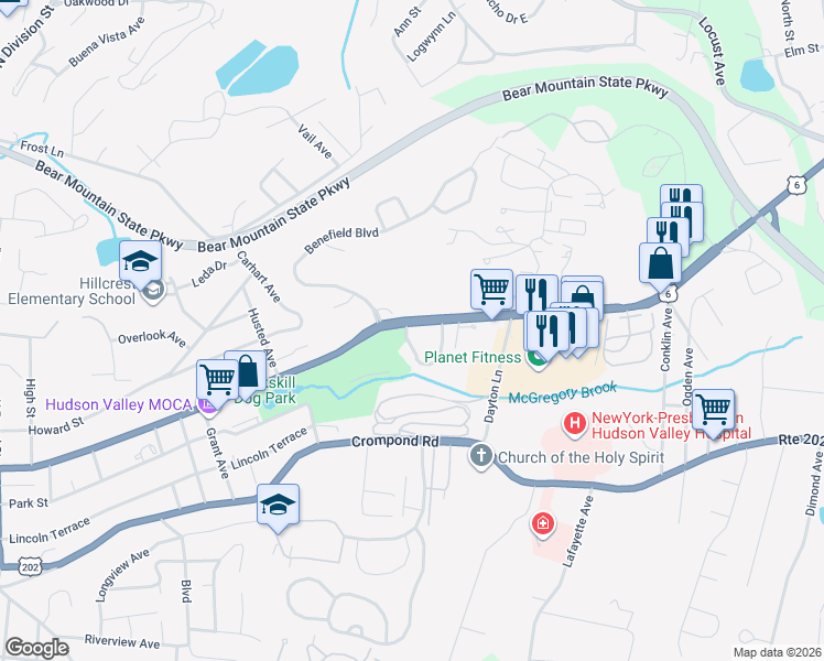 map of restaurants, bars, coffee shops, grocery stores, and more near 1-99,2-26 Bay View Road in Peekskill