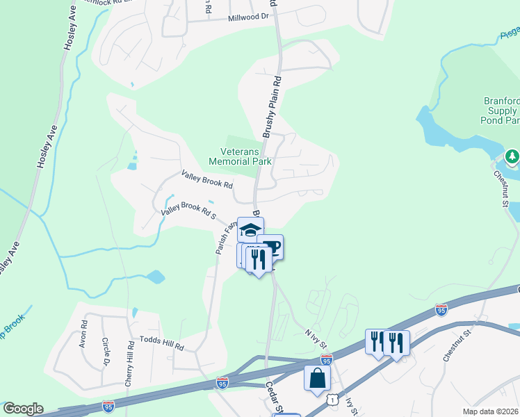 map of restaurants, bars, coffee shops, grocery stores, and more near 62 Brushy Plain Road in Branford