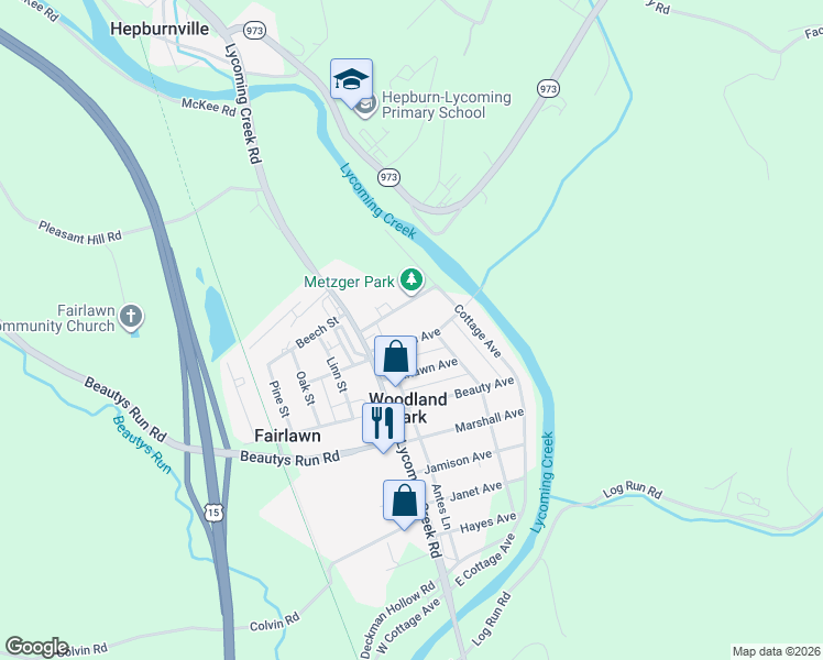 map of restaurants, bars, coffee shops, grocery stores, and more near 1701-1899 Metzger Ave in Cogan Station