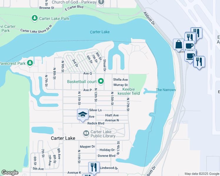 map of restaurants, bars, coffee shops, grocery stores, and more near 4313 North 14th Street in Carter Lake