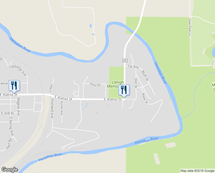 map of restaurants, bars, coffee shops, grocery stores, and more near 22 Lehigh Avenue in Oglesby