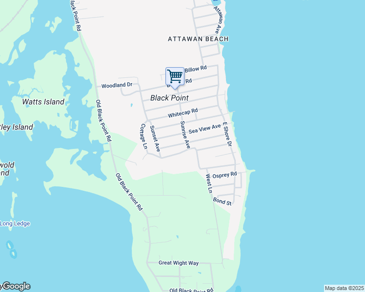 map of restaurants, bars, coffee shops, grocery stores, and more near 46 Sea Crest Avenue in East Lyme