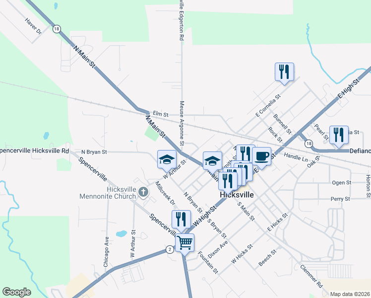 map of restaurants, bars, coffee shops, grocery stores, and more near 416 Oscar Street in Hicksville
