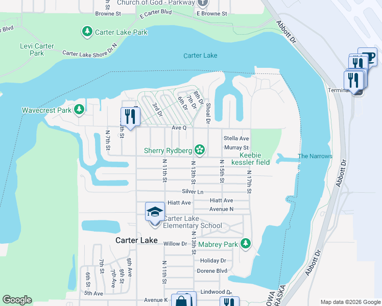 map of restaurants, bars, coffee shops, grocery stores, and more near 4311 North 13th Street in Carter Lake